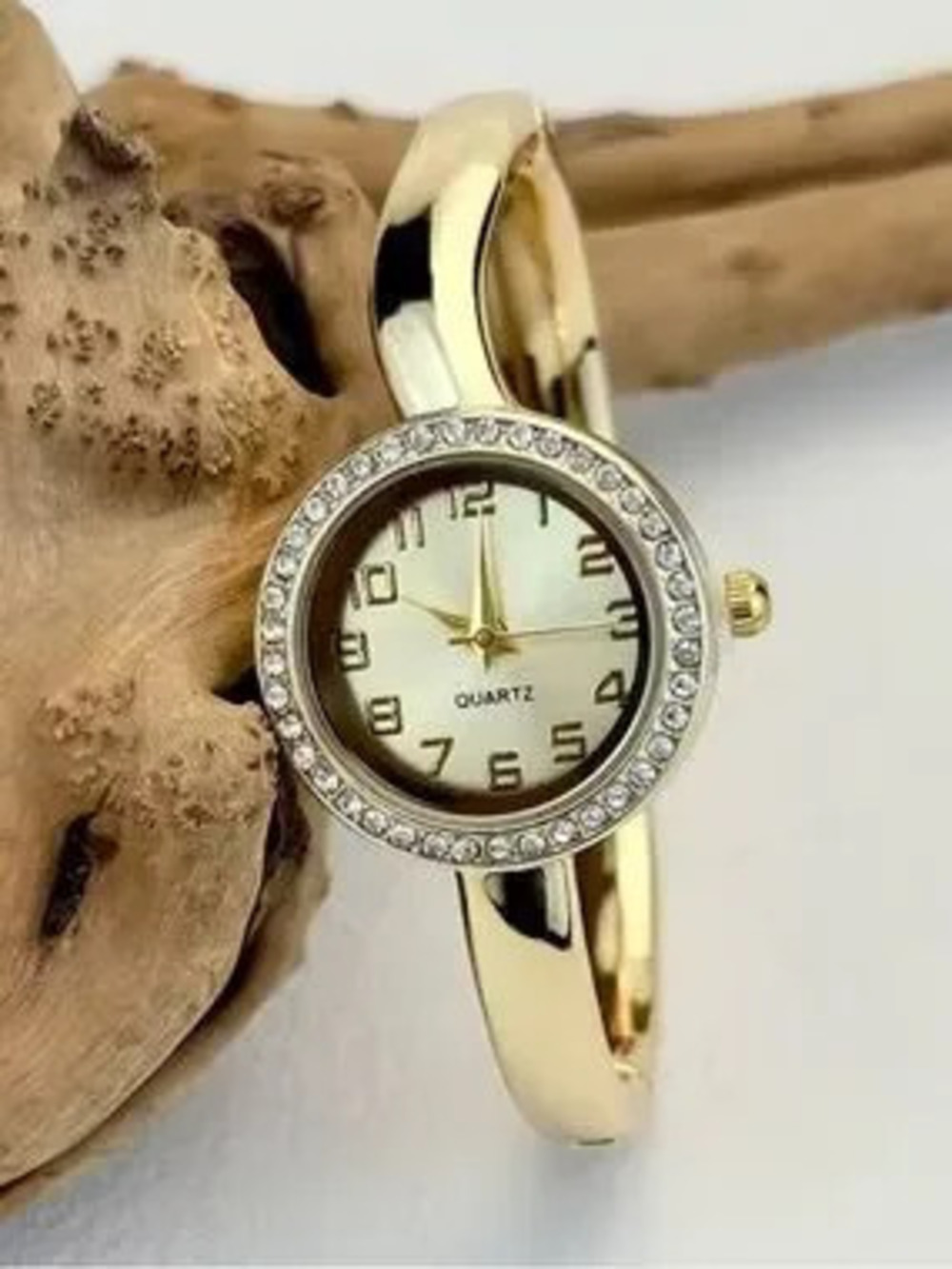New!!! Anthropologie Gold Crystal-Trim Bangle Quartz Watch